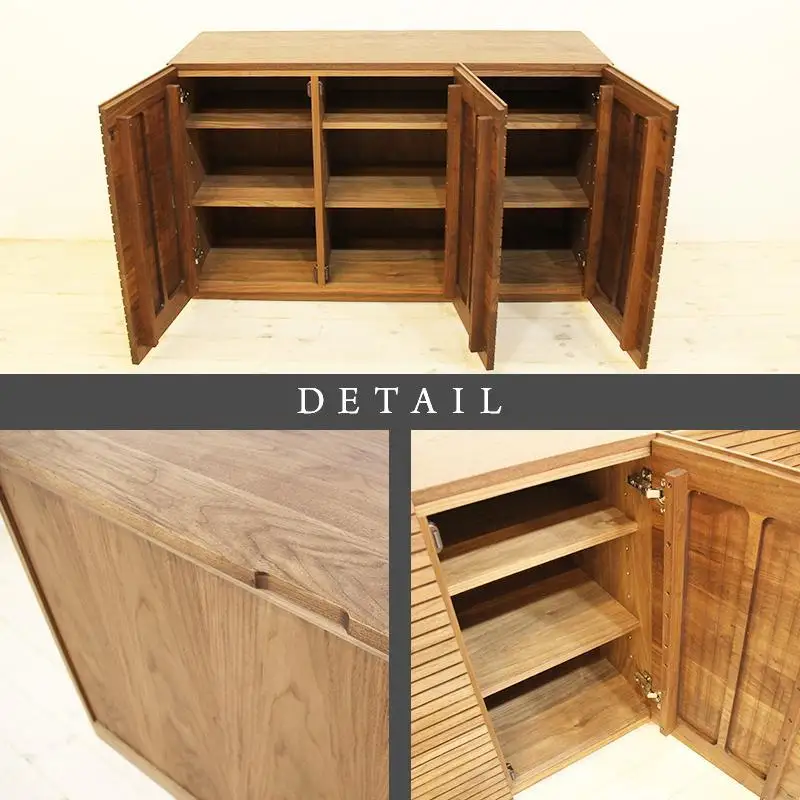 【大川家具】無垢材 キャビネット サイドボード 本棚 収納家具 収納キャビネット 風雅 幅1200 ウォールナット 扉付き収納 可動棚 天然木 北欧 国産 高級感【設置付き】