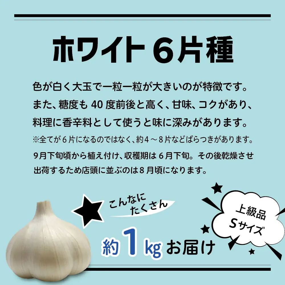 青森県産にんにく 上級品 Sサイズ 1kg ホワイト6片種 にんにく