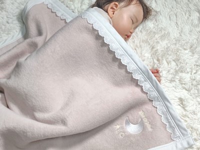 ベビー綿毛布 綿100% レース付刺繍入り ベージュピンク | ベビーブランケット ベビーブランケット N mkm100 [2452]