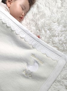 ベビー綿毛布 綿100% レース付刺繍入り アイボリー | ベビーブランケット ベビーブランケット N mkm100 [2453]
