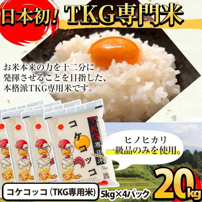 D-052 《令和7年産》日本初！卵かけご飯専用米!コケコッコ(TKG専用米)計20kg(5kg×4パック)【山口米店】お米 精米 白米 米 お米 こめ コメ