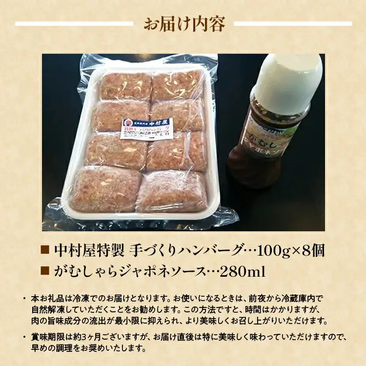 中村屋特製　手づくりハンバーグ（100g×8個　ソース付）　AM001