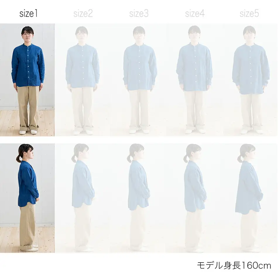 手染めリネン切替シャツ　サイズ１　INDIGO（藍染） AO021