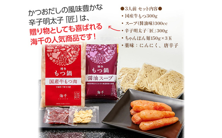 【ご家庭用】博多明太もつ鍋(醤油味)３人前　BV009
