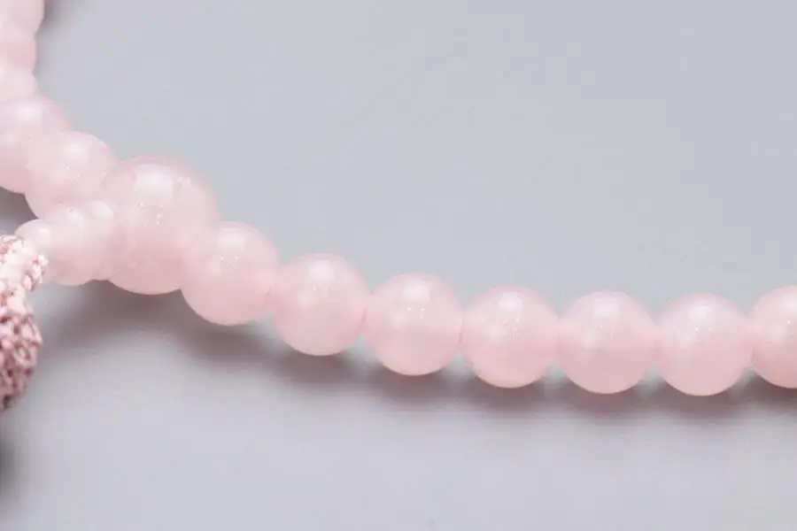 【京念珠】数珠 ローズクォーツ 正絹頭房〈数珠袋付き〉｜土屋念珠店 女性用 レディース 念珠 略式 3893