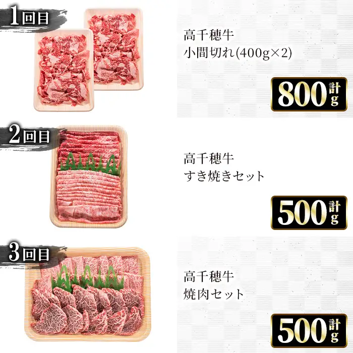 ＜定期便・3回(連続)＞高千穂牛・定期便(3ヶ月)【MT009】【JAみやざき 高千穂牛ミートセンター】