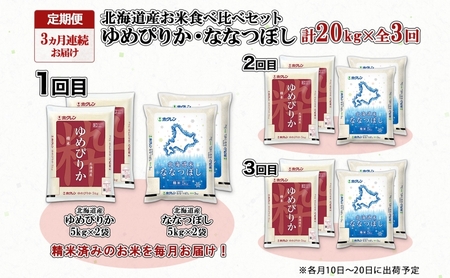 定期便 3ヵ月連続3回 北海道産 ゆめぴりか ななつぼし 食べ比べ セット 精米 5kg 各2袋 計20kg 米 特A 白米 お取り寄せ ごはん ブランド米 ようてい農業協同組合 ホクレン 送料無料 北海道 倶知安町 お米 加工食品 惣菜 