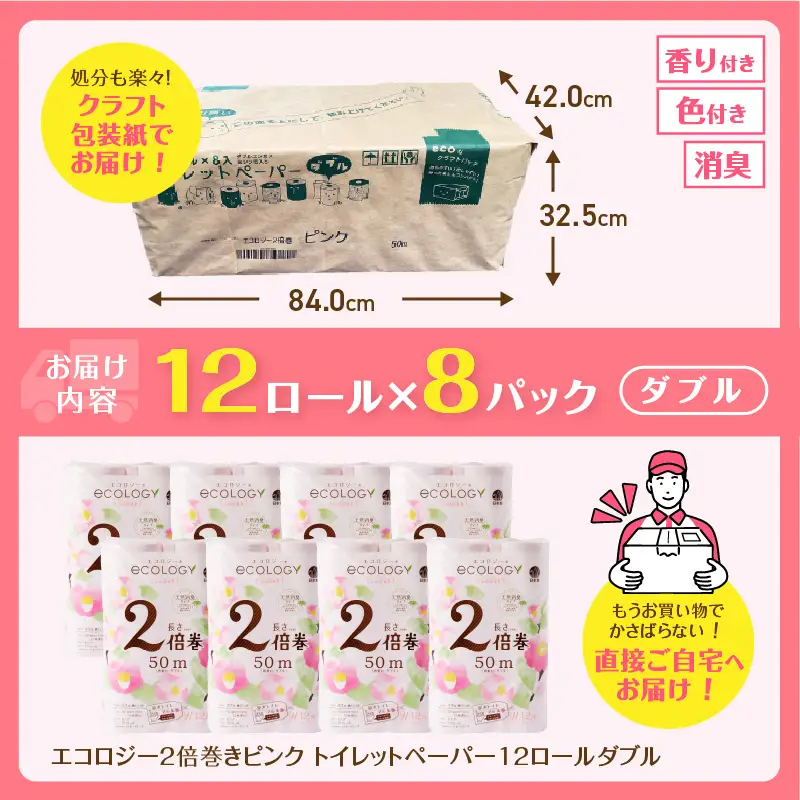 トイレットペーパー 2倍巻き エコロジー ダブル 96ロール トイレット[sf002-108]