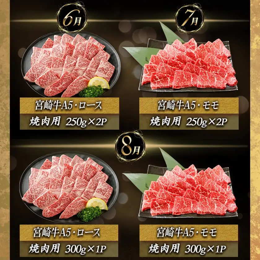 特選(A5)宮崎牛の贅を味わう（12ヶ月定期便）〔TAH12-0102〕_(都城市) 宮崎牛 5等級 12ヶ月定期便 サーロイン芯スライス モモスライス シャトーブリアンステーキ 特上モモステーキ ロース焼肉用 ヒレステーキ