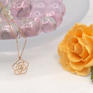 K18ピンクゴールドダイヤモンド 薔薇ペンダントネックレス【HH-018730】