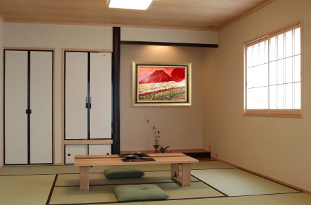 富士山溶岩パワーアート「里の赤富士」 絵画 アート