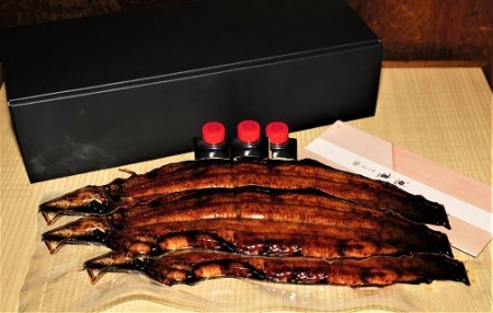 三河一色産 うなぎ手焼き【蒲焼パック3尾(1尾150g～180g)】・U034-370