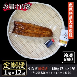 【1303701b】＜定期便・全12回(連続)＞鹿児島県産東串良町のうなぎ蒲焼(1尾・150g以上・秘伝のタレ付き×12回)【うなぎ太郎】