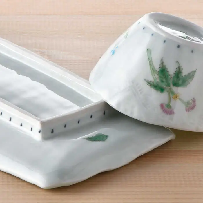 【波佐見焼】ねむの木 長角皿 プレート おしゃれな彫入りカップ 湯呑み 2個組 食器 皿 【藍水】 [GB29]  波佐見焼