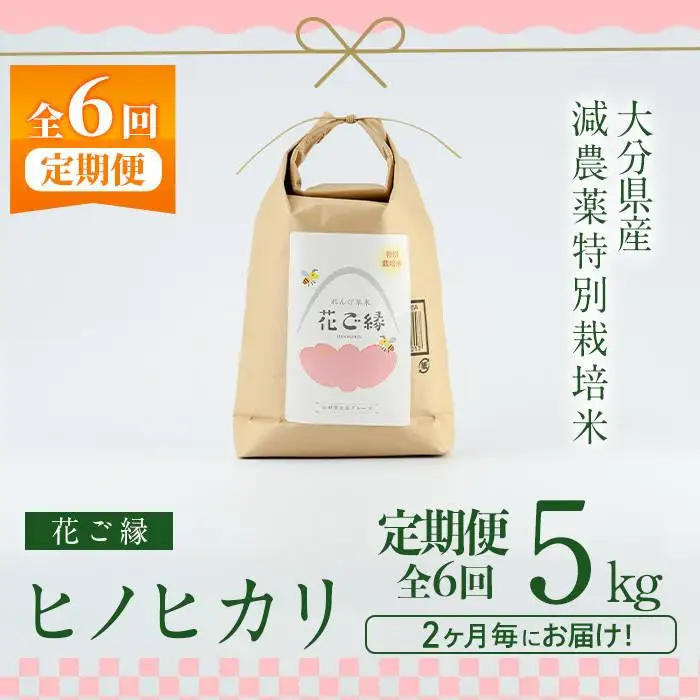 ＜先行予約受付中！2026年11月より発送開始予定＞＜定期便・全6回 (奇数月発送)＞減農薬特別栽培米 はなご縁 (総量30kg・5kg×6回)  米 定期便 ６回 隔月 ひのひかり ヒノヒカリ 精米 白米 数量限定 大分県産【HD174】【さいき本舗 城下堂】
