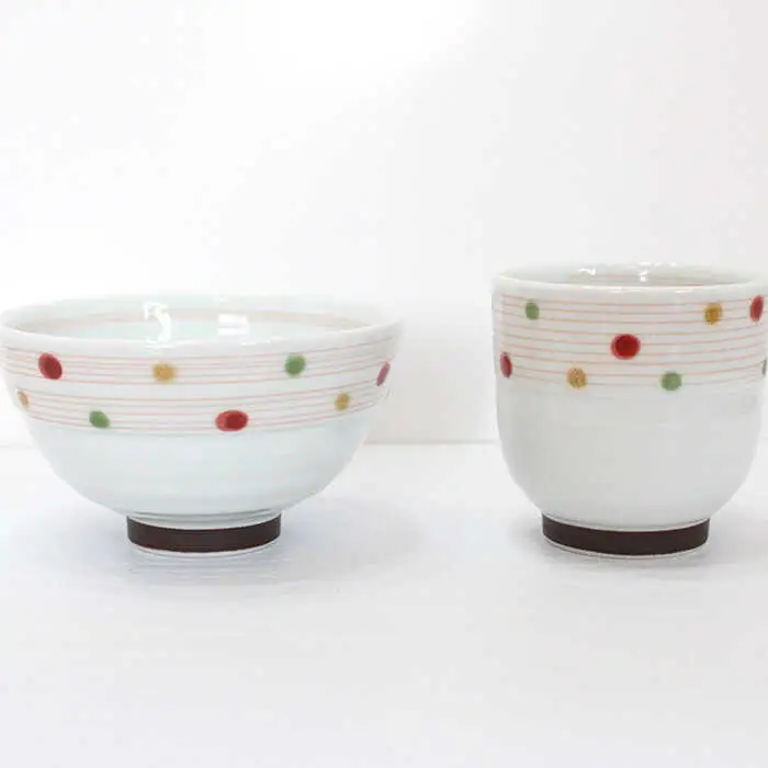 【波佐見焼】色彩水玉（ 茶碗 ・ 湯呑 ）4点セット 食器 皿 【陶芸ゆたか】 [VA93]  波佐見焼