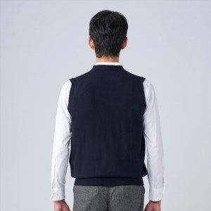 日本製 カシミヤ100% 前開きベスト ネイビー Sサイズ [2621]