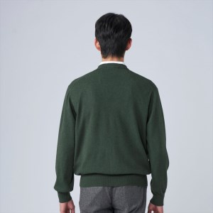日本製 カシミヤ100% カーディガン グリーン Lサイズ [2639]