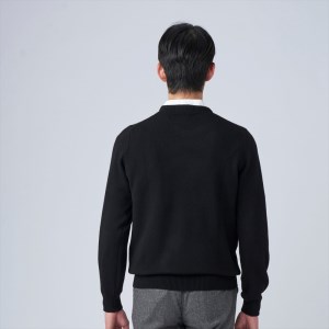日本製 カシミヤ100% クルーネック ブラック Mサイズ [2646]