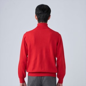 日本製 カシミヤ100% タートルネック 赤 2Lサイズ [2656]