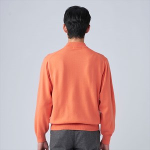 日本製 カシミヤ100% ハイネック オレンジ Lサイズ [2663]