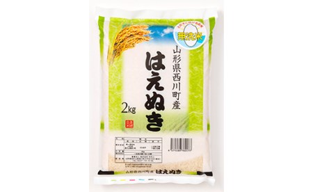 FYN9-870 【定期便3回】山形県 西川町産 無洗米 はえぬき 2kg×3回 精米 白米 米 お米 ブランド米 ごはん ご飯 月山