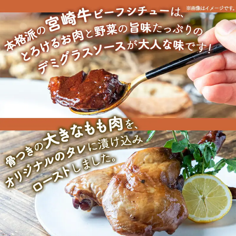 宮崎牛ビーフシチュー&骨付き照り焼きチキンセット〔AA-H302〕_(都城市) 宮崎牛ビーフシチュー 200g×2P 骨付き照り焼きチキン 2本 約200g 真空パック