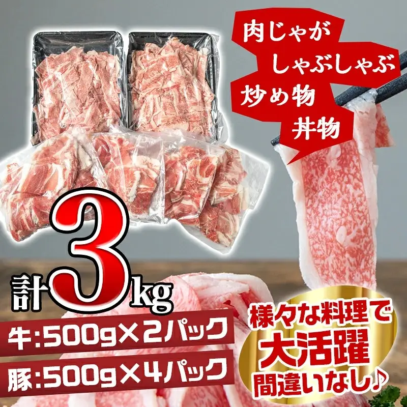 宮崎牛切り落とし1kg＆宮崎県産豚切り落とし2kgセット〔71-001〕_(都城市) 宮崎牛 切り落とし A5 A4ランク 500g×2パック / 宮崎県産豚 切り落とし 500g×4パック 大容量セット