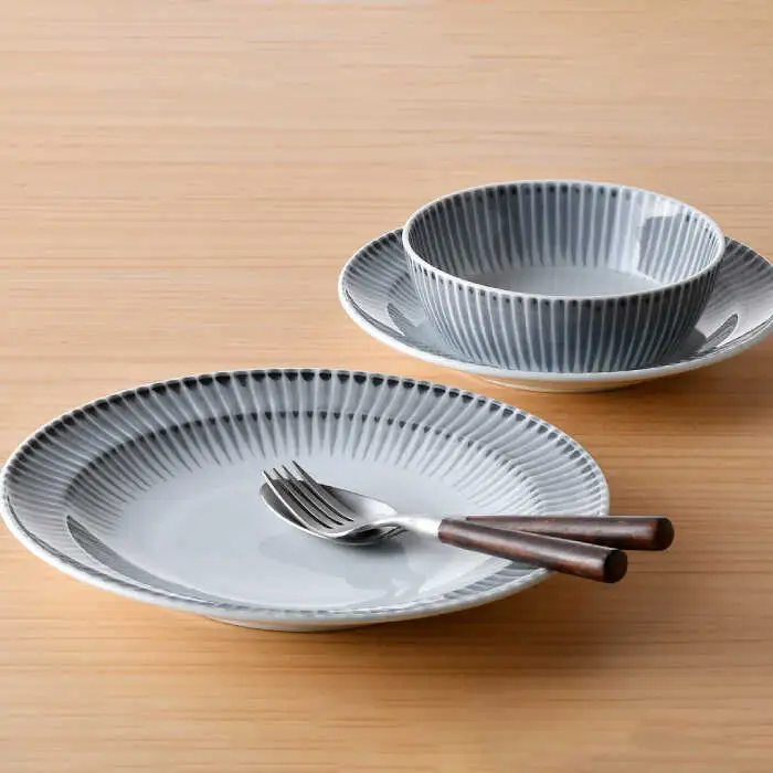 【波佐見焼】十草 プレート （19cm・24cm）・ボウル 小 3点セット（うす墨色） 食器 皿 【大新窯】 [DC96]  波佐見焼