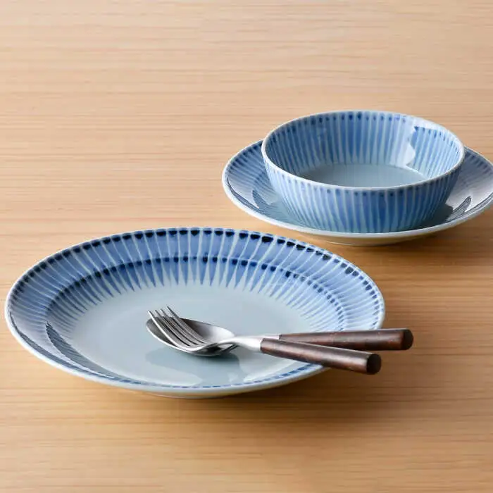 【波佐見焼】十草 プレート （19cm・24cm）・ボウル 小 3点セット（青色） 食器 皿 【大新窯】 [DC97]  波佐見焼