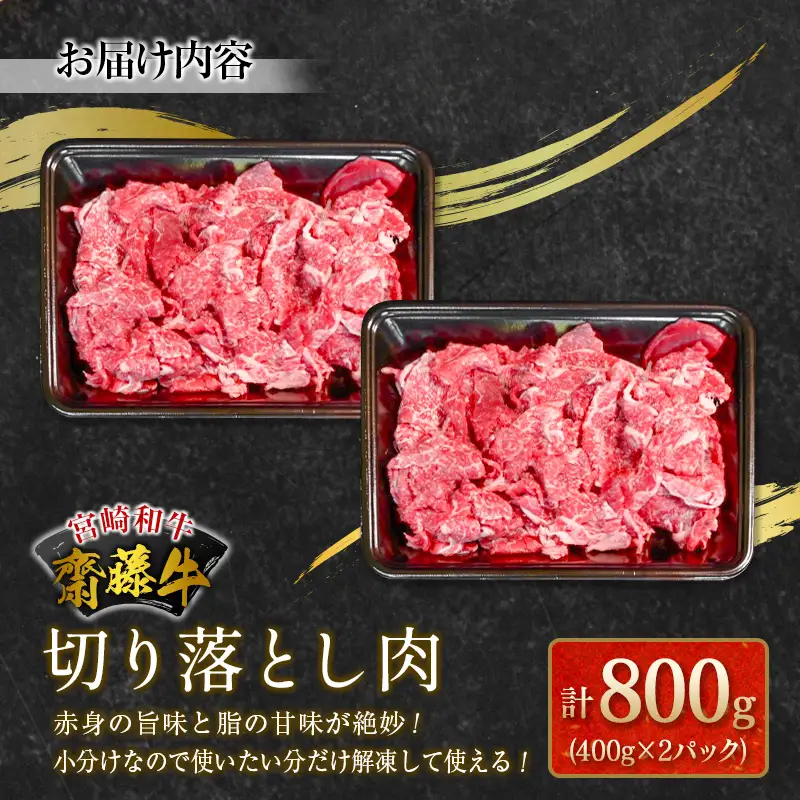 齋藤牛 切り落とし肉（400g×2P）計800g【B548】