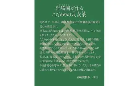 八女茶100％ まろやか濃い味「マイルド深むし特上煎茶」100g×6袋＜岩崎園製茶＞ 八女茶 煎茶 深むし茶 緑茶 産地直送 無添加 無着色 特上 おもてなし 075-023