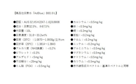 アドブルー BIB 10L 尿素水 ディーゼル車用 アドブルー