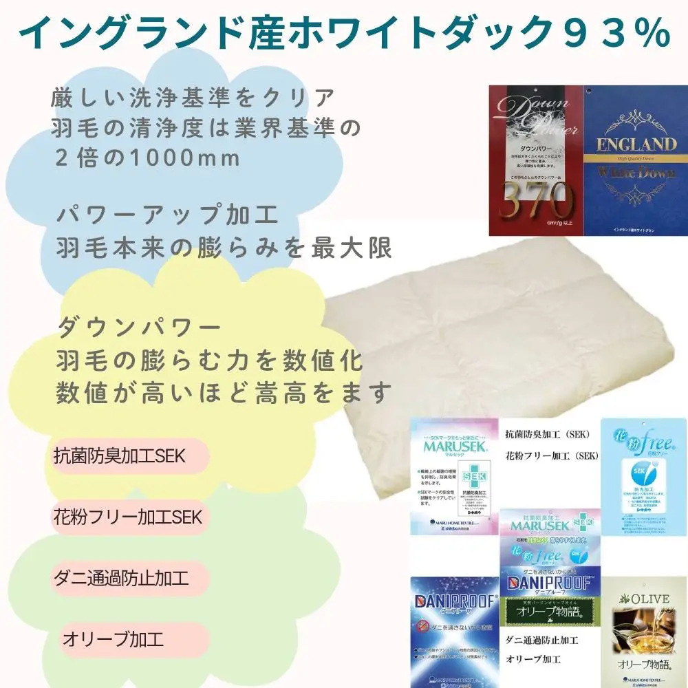 羽毛肌布団 キング イングランド産ホワイトダウン93％ ダウンパワー370 羽毛肌掛け布団 CK331