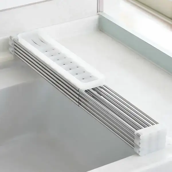 たためてしまえる伸縮水切り ワイドタイプ カトラリーケース付 燕三条 水切り