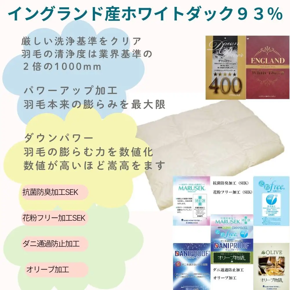 羽毛肌布団 クィーン イングランド産ホワイトダウン93％ ダウンパワー400 羽毛肌掛け布団 CK332
