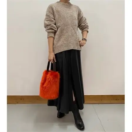 OKADA TEXTILE バケツ型 エコファーバッグ レッド_装飾品・工芸品 鞄・バッグ  かばん カバン_【1285984】