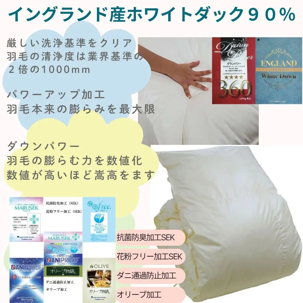 羽毛掛け布団 キング イングランド産ホワイトダウン90％ ダウンパワー360 羽毛布団 CK341
