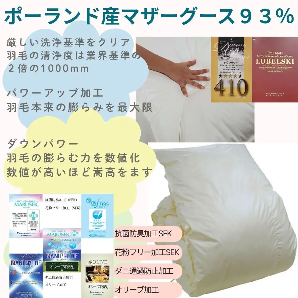 羽毛掛け布団キング ポーランド産マザーグース93％ ダウンパワー410 羽毛布団 CK347