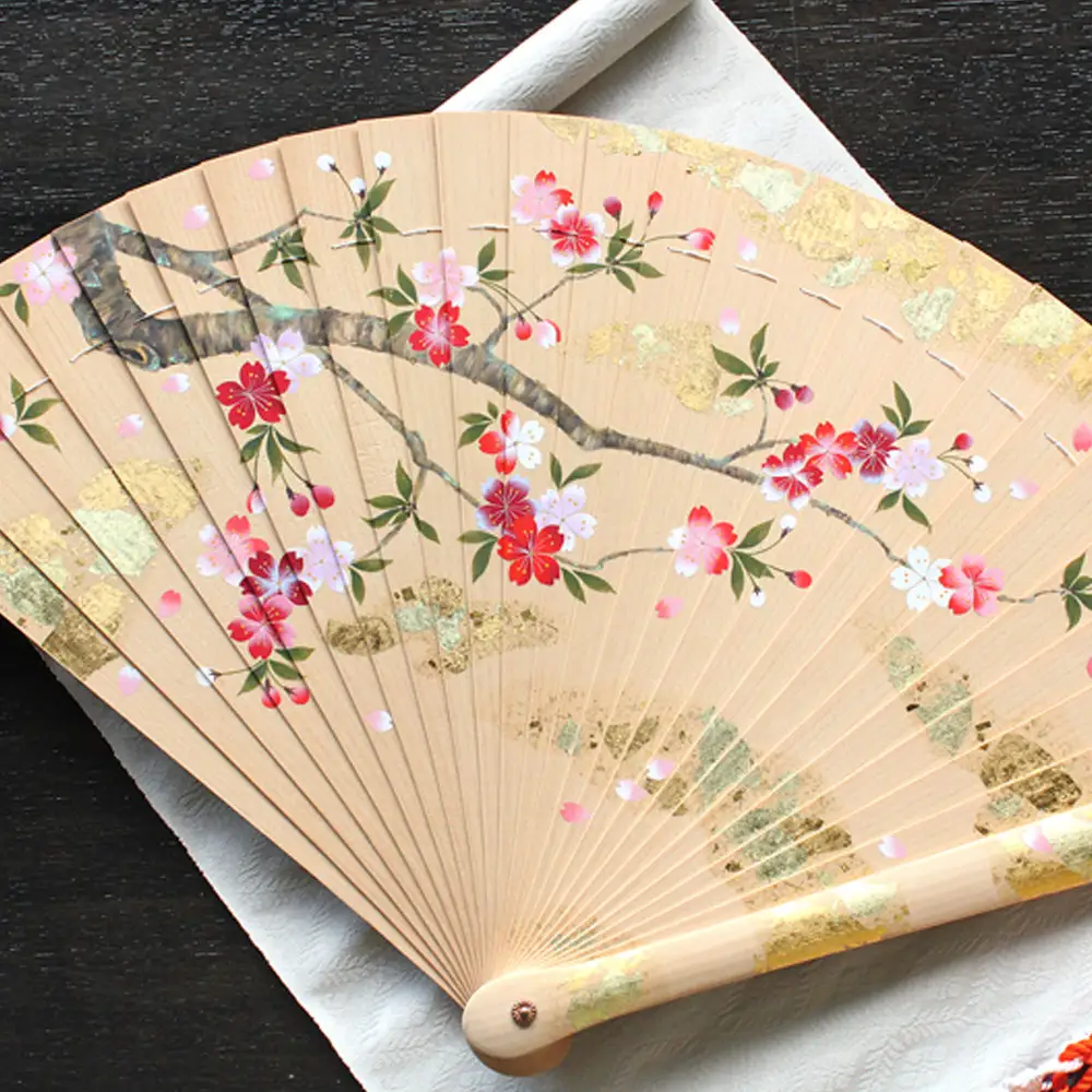 【舞扇堂】金銀箔押し手描き檜扇 鳳凰・桜 ｜京都 伝統 檜扇 扇子 