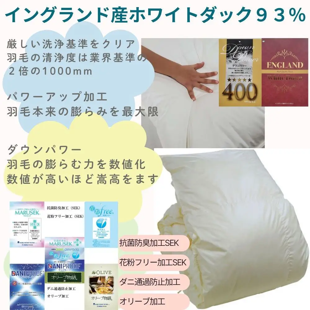 羽毛掛け布団 クィーンイングランド産ホワイトダウン93％ ダウンパワー400 羽毛布団 CK344