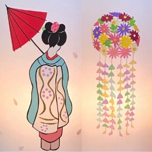 着物生地で作ったおしゃれな行灯（あんどん） 舞妓さんとつるし飾り