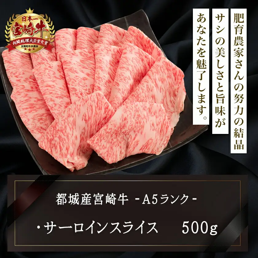 【A5】宮崎牛サーロインスライス500g〔AE-0105〕_(都城市) 都城産宮崎牛 ブランド牛 最高級A5ランクの牛肉 最高等級5等級 牛肉 すきやき / 焼きしゃぶ 霜降り 冷凍 国産黒毛和牛 肉の旨味 ギフト 贈答用