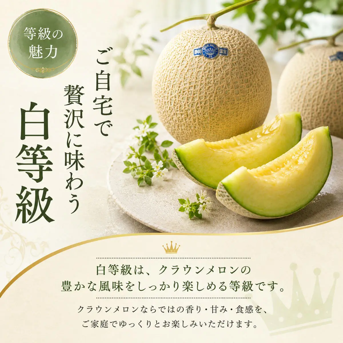 クラウンメロン 白等級 1.3kg前後 1玉入り マスクメロン フルーツ 果物 