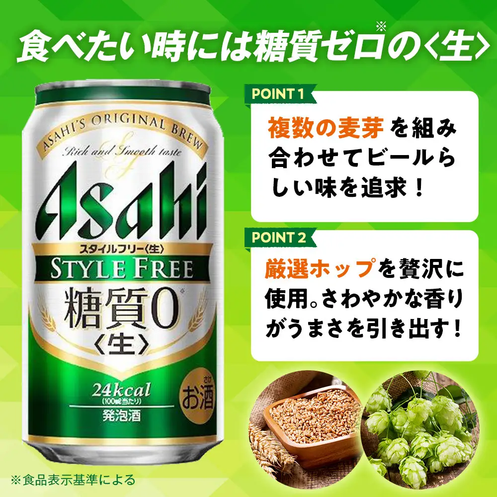 【定期便12回】 ビール アサヒ スタイルフリー 生 350ml 24本