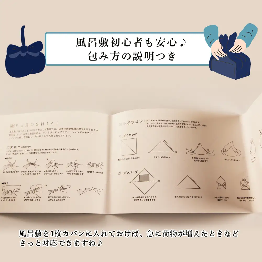 【共生の想い・ウテカンパ～手をつなぐ～】アイヌ文様風呂敷（青）