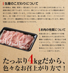 【2026年2月より順次発送】【田中農場のすずし豚】 切り落とし4kgセット｜肉 お肉 豚肉 切り落とし すずし豚 ブランド 茨城県 行方市（M-4）