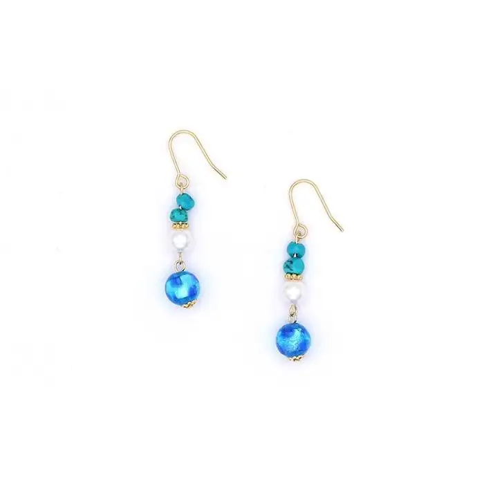 【ブレスレット＆ピアス　ブルー】Lサイズ｜ホタルガラスと天然石のアクセサリーセット