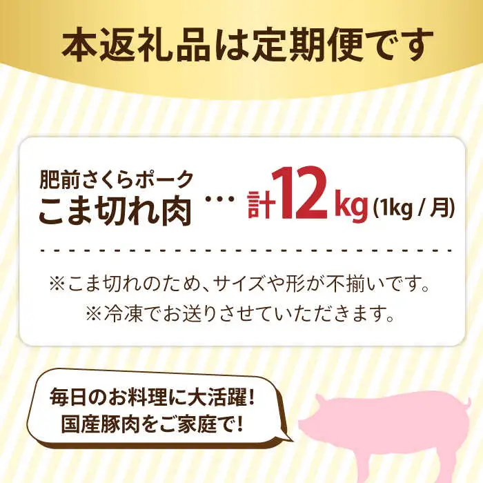【12回定期便】＜毎日のお料理に便利に使える♪＞肥前さくらポーク こま切れ 1kg (500g × 2パック) 佐賀県産 国産豚肉 小間 小分け 吉野ヶ里町/アスタラビスタ[FAM031]