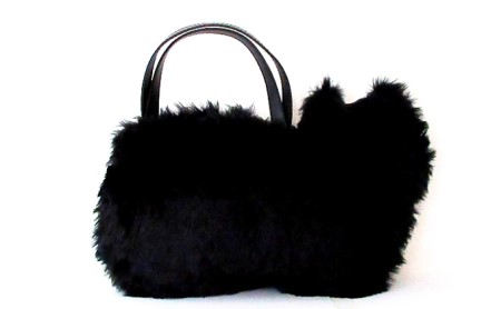 トートバッグネコ型ふわふわファー黒猫オリジナルトートバッグ